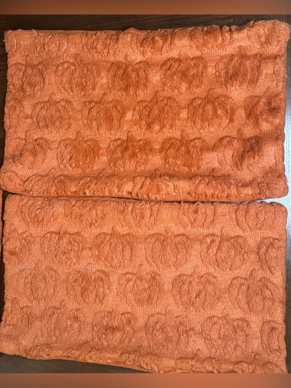 Set of 2 Pumpkin Accent Pillow Covers Lumbar 11 x 18 Rust Textured Decorative